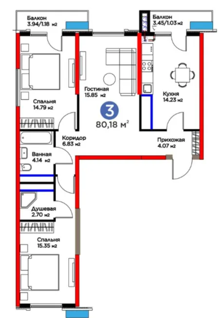 3 xonali 80.18 m²