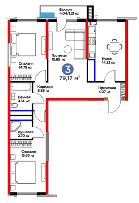 3 xonali 79.17 m²