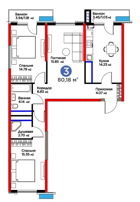 3 xonali 80.18 m²