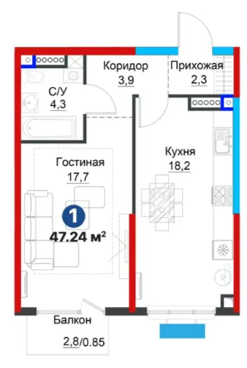 1 xonali 47.24 m²