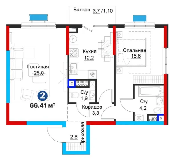 2 xonali 66.41 m²