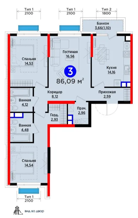 3 xonali 86.09 m²