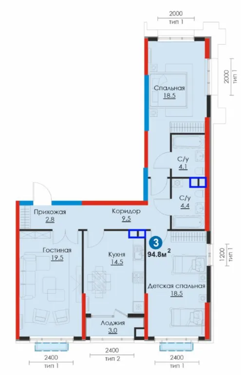 2 xonali 95.66 m²