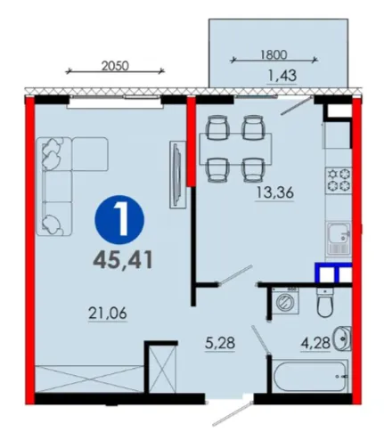 1 xonali 45.41 m²