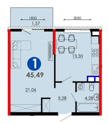 1 xonali 45.49 m²
