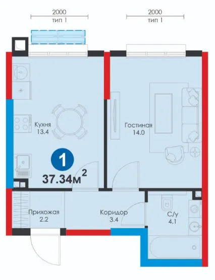 1 xonali 37.34 m²