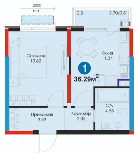 1 xonali 36.29 m²