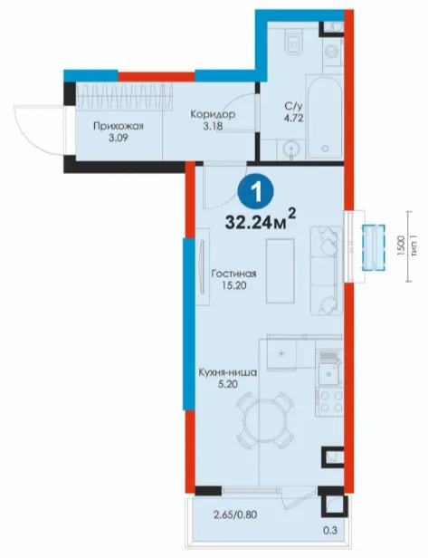 1 xonali 32.24 m²