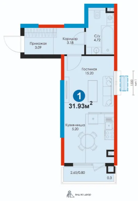 1 xonali 31.93 m²