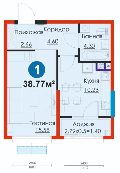 1 xonali 38.77 m²