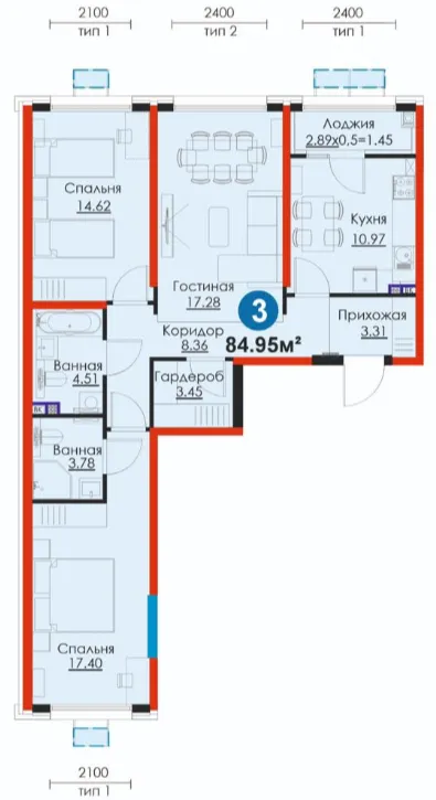 3 xonali 84.95 m²