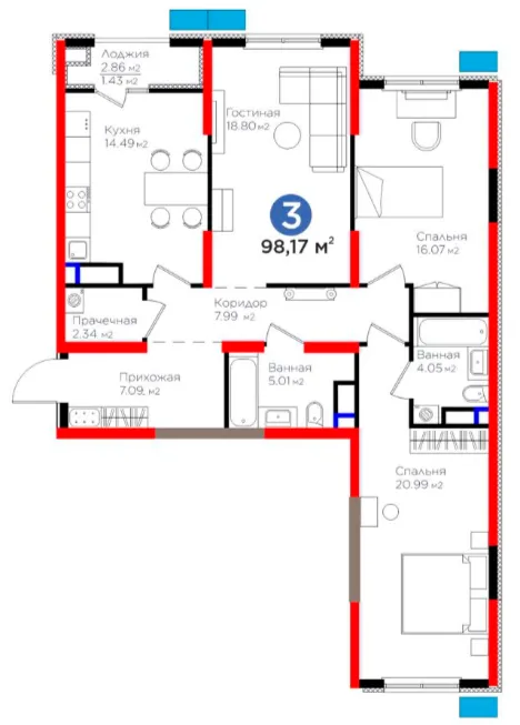 3 xonali 98.7 m²