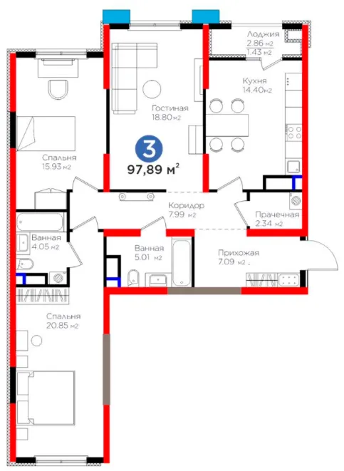 3 xonali 98.81 m²