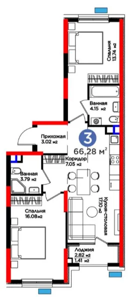 3 xonali 67.6 m²