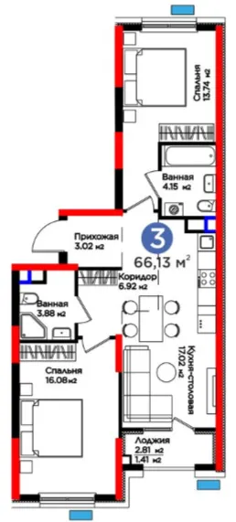 3 xonali 67.62 m²