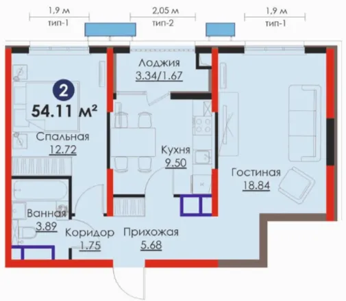 2 xonali 54.11 m²