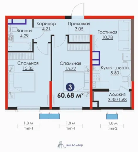 3 xonali 60.68 m²