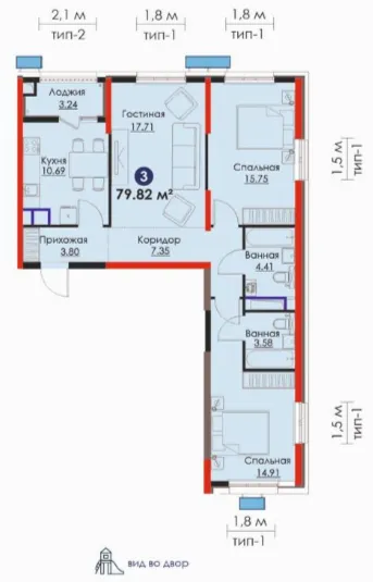 3 xonali 79.82 m²