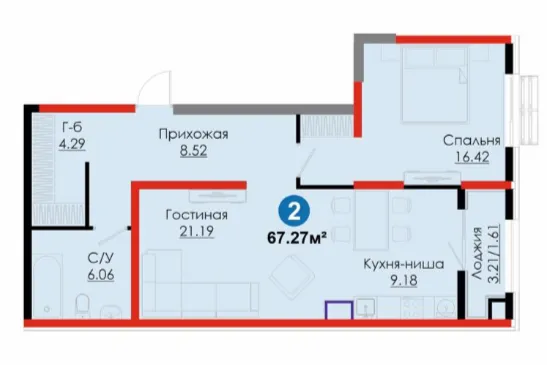 2 xonali, 67.27 m²