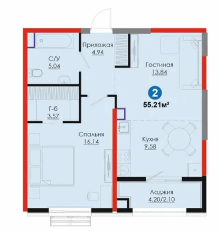 2 xonali 55.21 m²