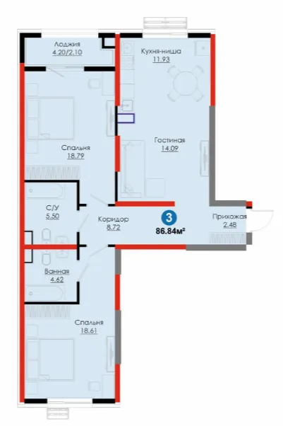 3 xonali 86.84 m²