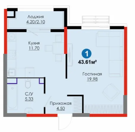 1 xonali 43.61 m²
