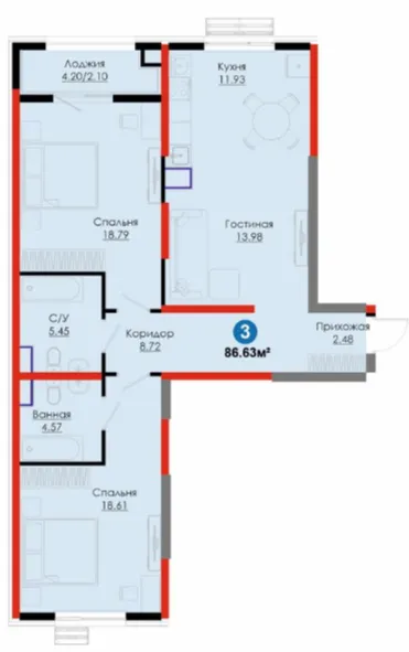 3 xonali 86.63 m²