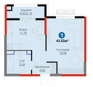 1 xonali 43.52 m²