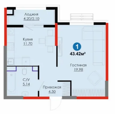 1 xonali 43.42 m²