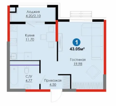 1 xonali 43.05 m²