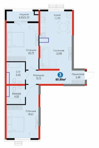 3 xonali 85.89 m²