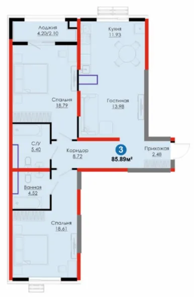 3 xonali 85.89 m²