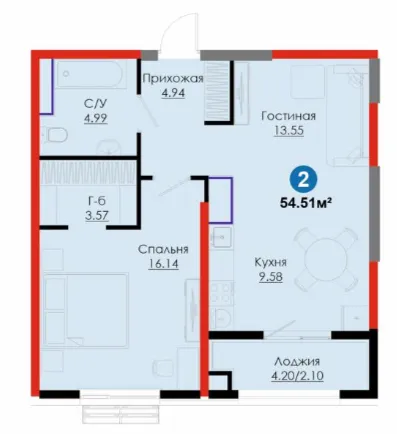 2 xonali 54.51 m²