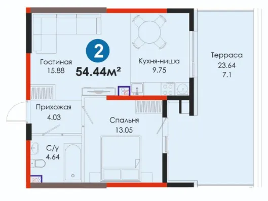2 xonali 54.44 m²