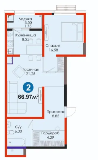 2 xonali 66.97 m²