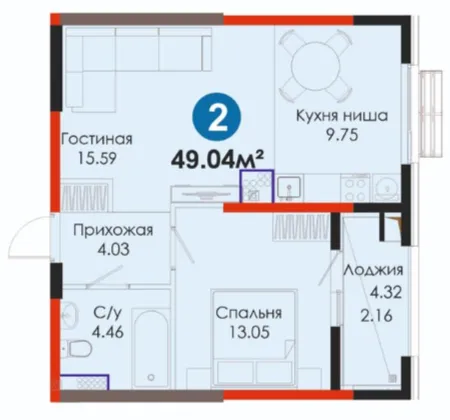 2 xonali 49.04 m²
