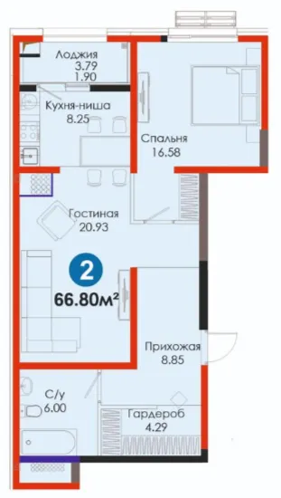 2 xonali 66.8 m²