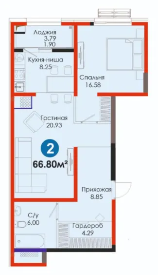 2 xonali 66.8 m²