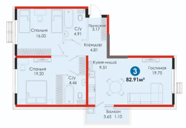 3 xonali 82.91 m²