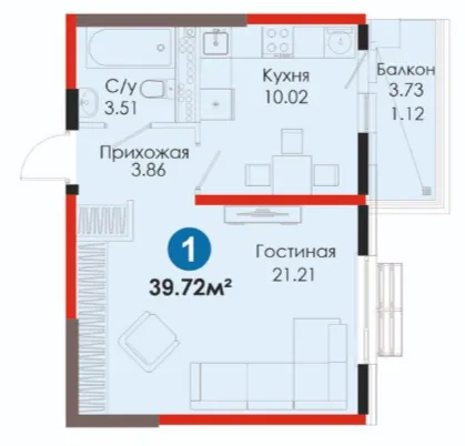 1 xonali 39.72 m²