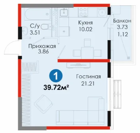 1 xonali 39.72 m²