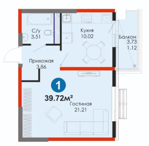 1 xonali 39.72 m²