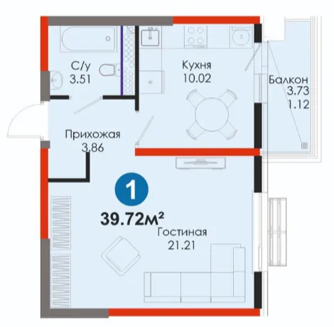 1 xonali 39.72 m²