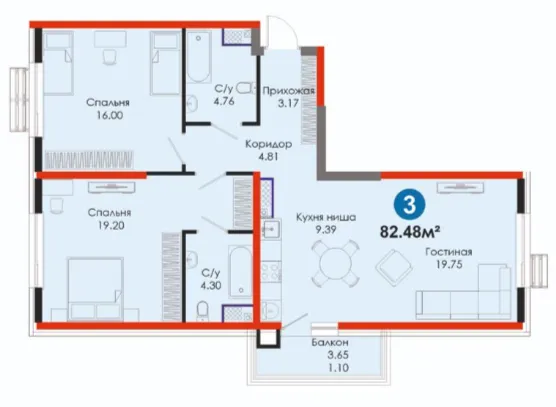 3 xonali 82.48 m²