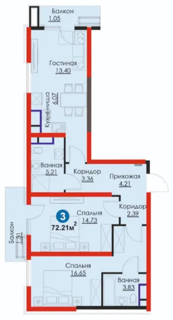 3-xonali 72.21 m2