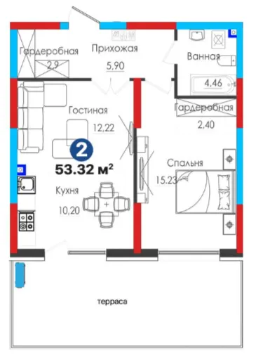 2-xonali 53.32 m²
