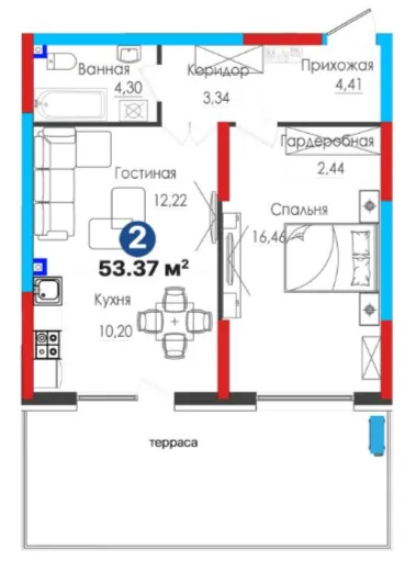 2-xonali 53.37 m²