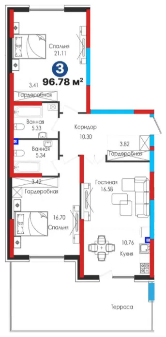 3-xonali 96.78 m²