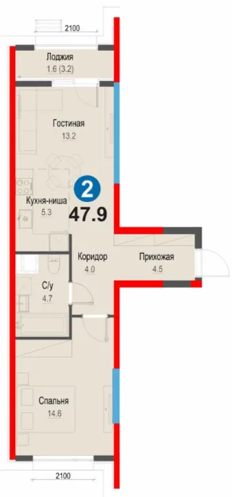 2-xonali 47.9 m²