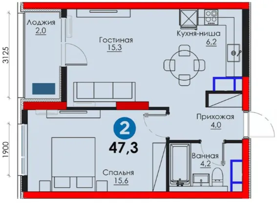 2-xonali 47.25 m²